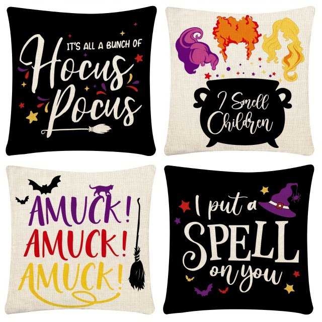 Halloween Geometric Linen Throw Pillow Cover with Zipper Closure