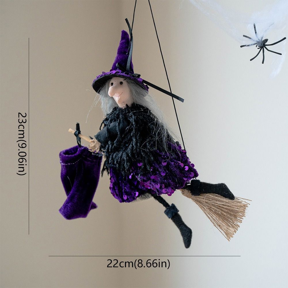 Hanging Witch Ornament with Broomstick for Halloween Decor - Image 6
