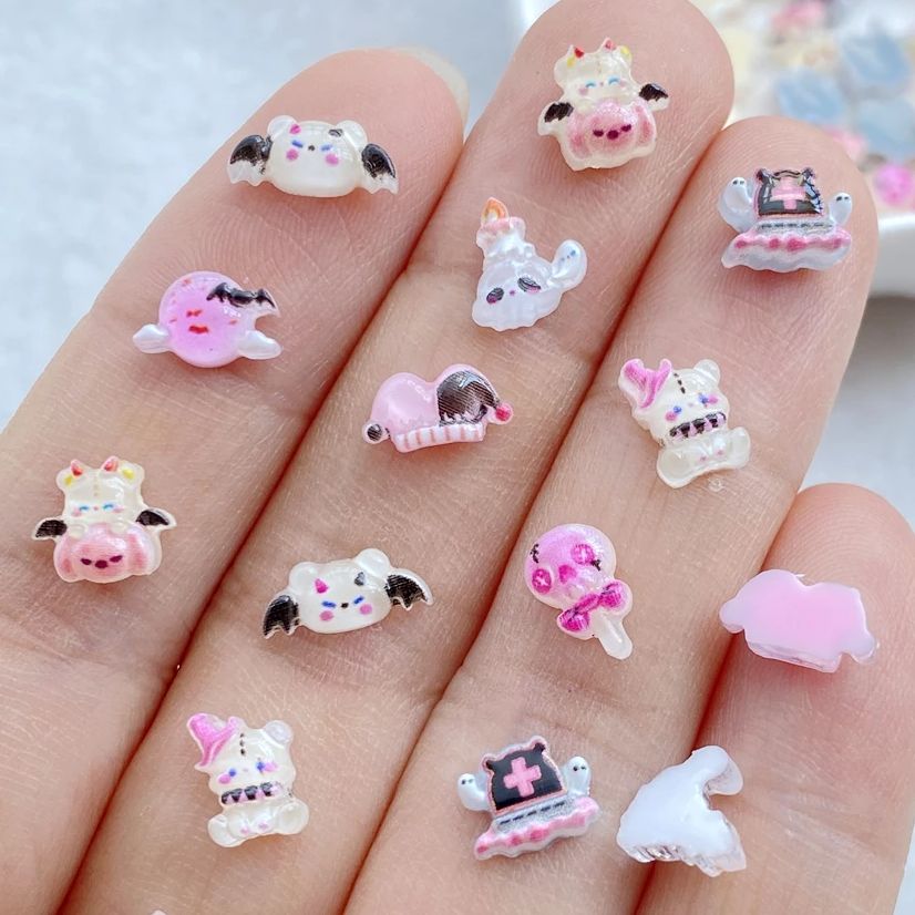 50Pcs Halloween Nail Art Charms - Cute Bat, Skull & Lollipop 3D Resin Decorations - Image 3