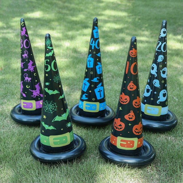 5-Piece Inflatable Witch Hat Ring Toss Game - Halloween Party Fun