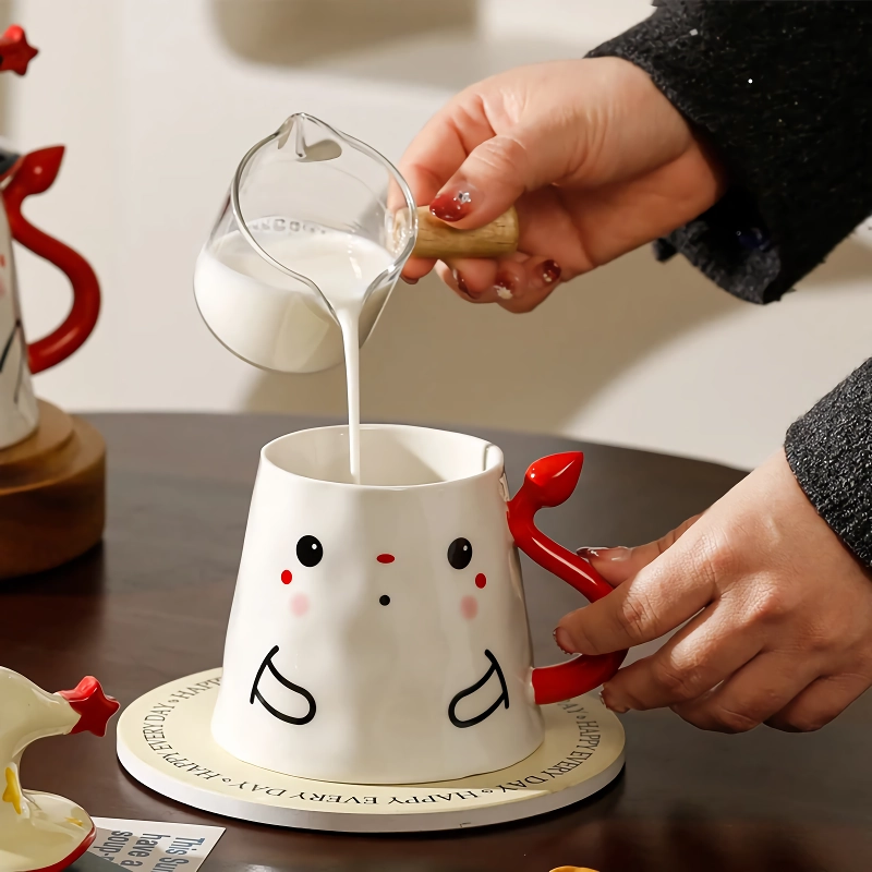 Halloween Ceramic Ghost Mug with Lid - Cute Ghost Magic Hat Coffee Cup - Image 4