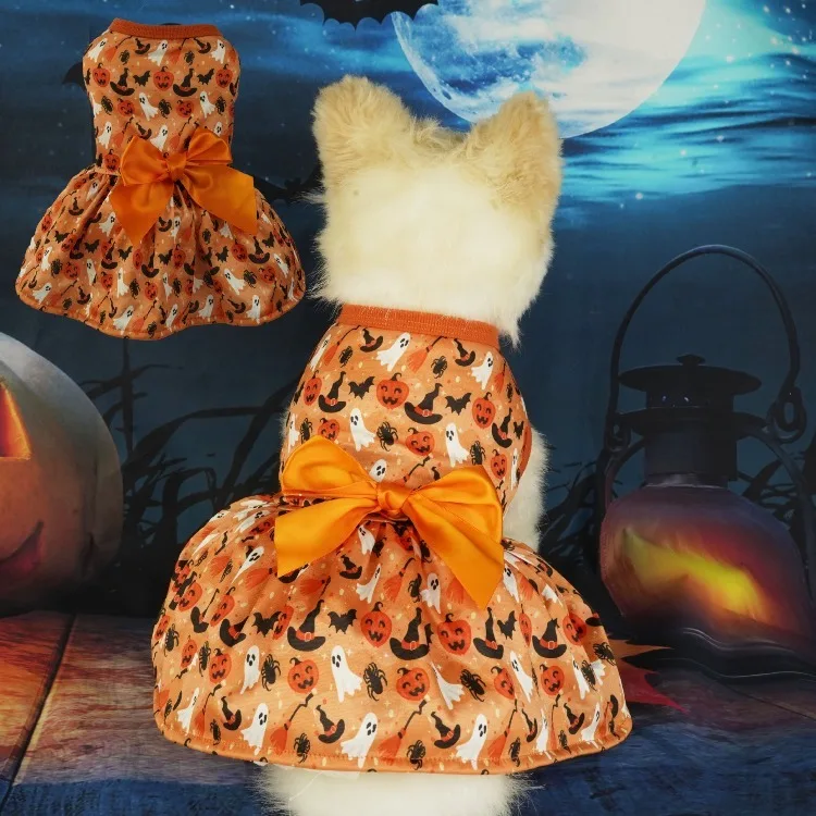 Halloween Pumpkin Bat Print Pet Costume Dress for Dogs and Cats - Image 2
