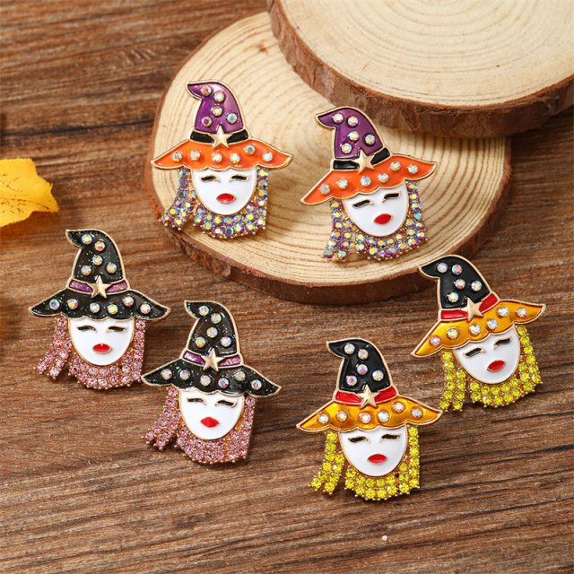 Spooky Witch Metal Stud Earrings - Halloween Party Jewelry