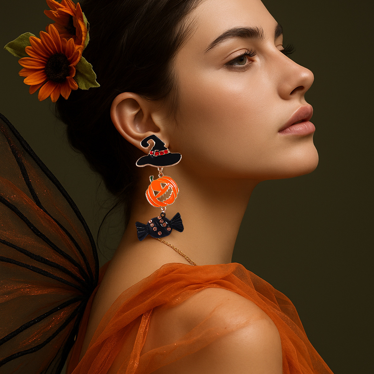 Halloween Dark Pumpkin Candy Earrings - Image 2