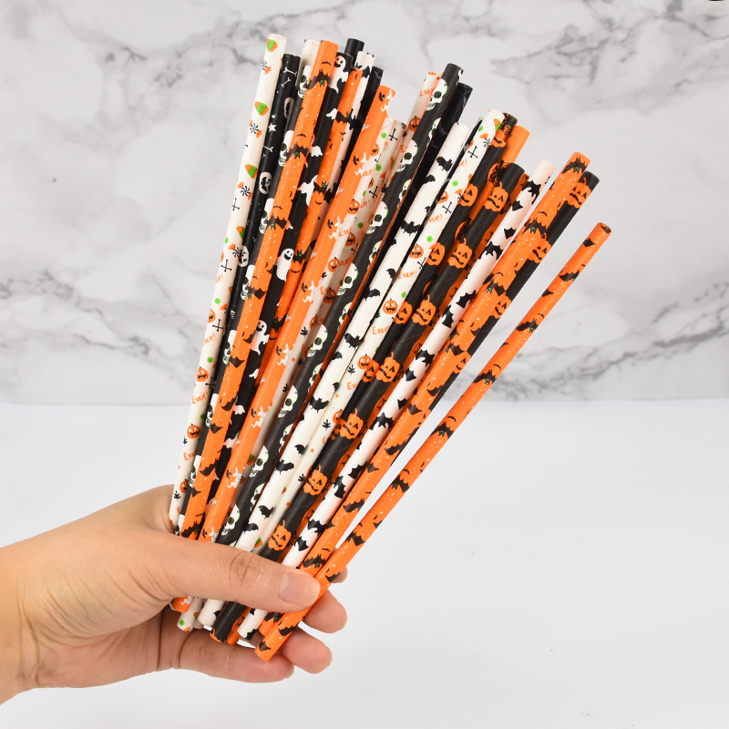 Halloween Paper Straws with Pumpkin, Bat, Spider & Ghost Designs - 50 Pcs - Image 4