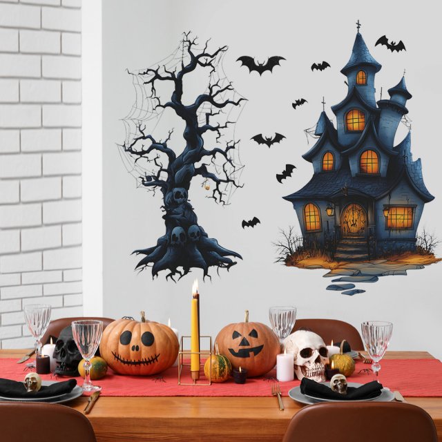 Halloween Haunted Castle & Dead Tree Wall Stickers for Home Decoration