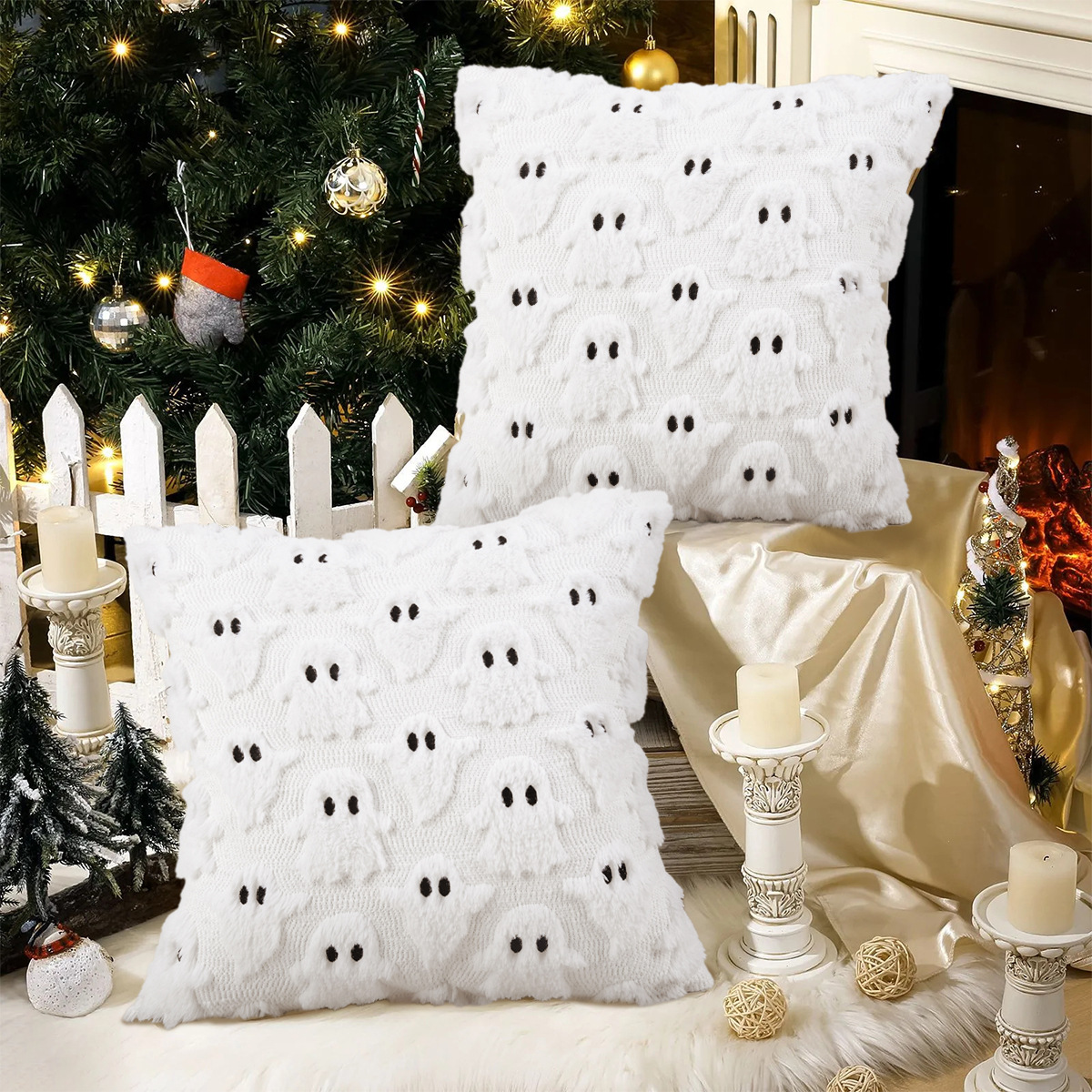 2PCS Halloween Ghost Throw Pillow Covers for Halloween Decor - Image 2