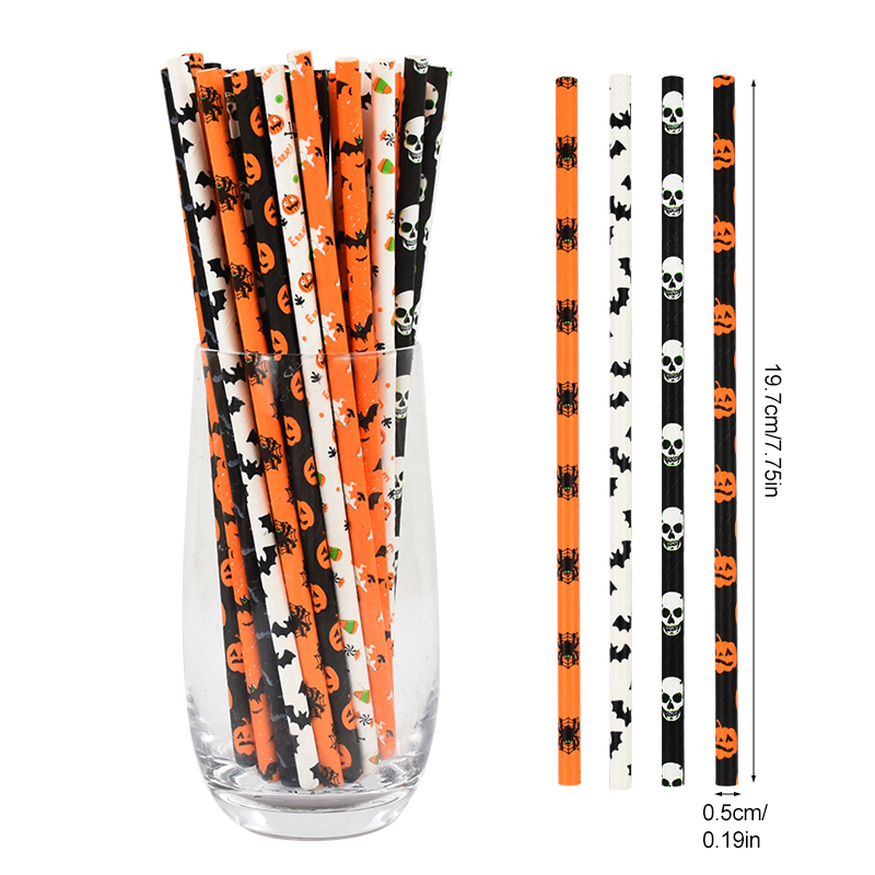Halloween Paper Straws with Pumpkin, Bat, Spider & Ghost Designs - 50 Pcs - Image 5