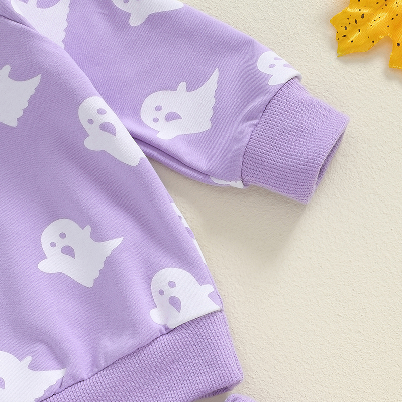 Toddler Halloween Ghost Print Outfit 2Pcs Long Sleeve Sweatshirt and Pants - Image 4