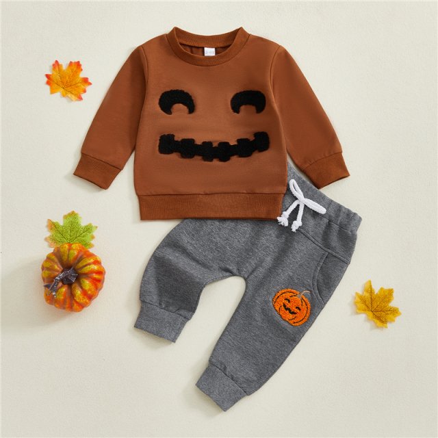 Adorable Pumpkin Embroidery Romper for Baby Boys - Perfect for Halloween