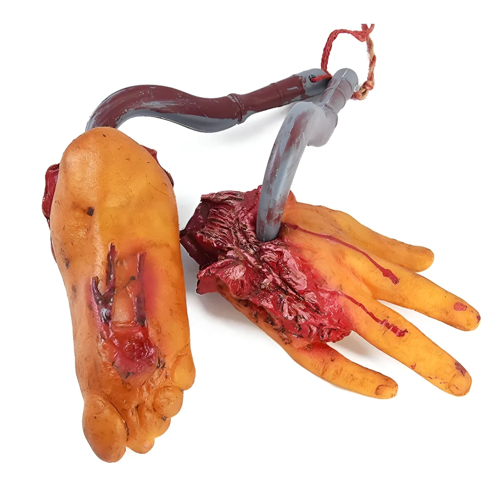 Halloween Bloody Severed Hand and Foot with Hook – Scary Hanging Decoration - Image 4