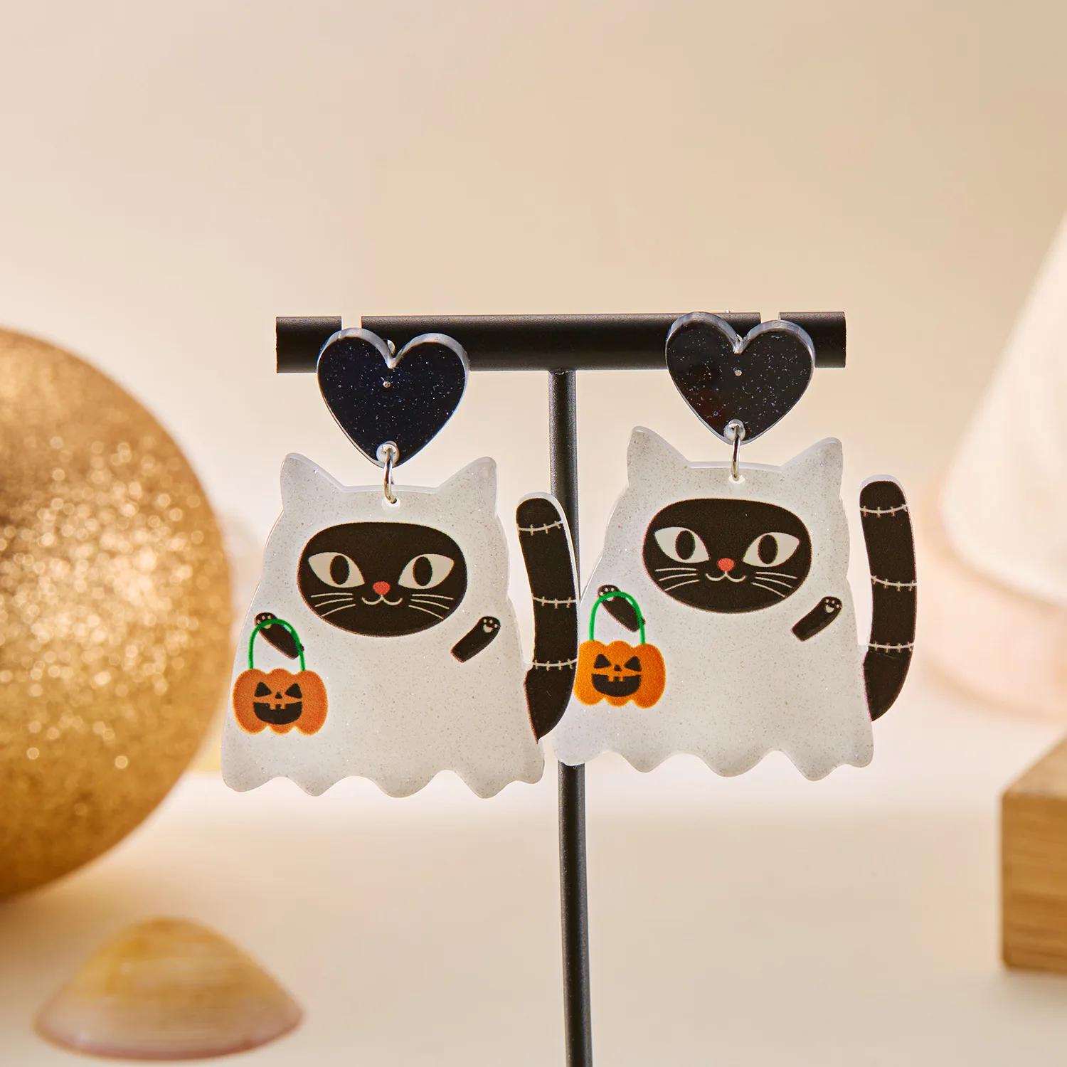 Halloween Pumpkin Bat Acrylic Dangle Earrings - Image 5