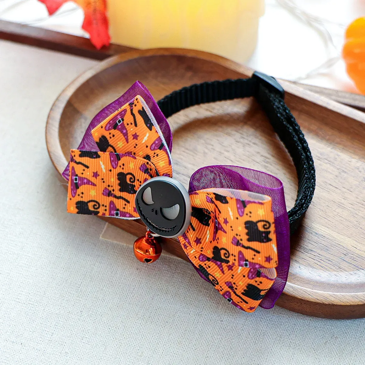 Halloween Glow-in-the-Dark Dog Collar with Bell – Pumpkin & Skull Design - Image 6