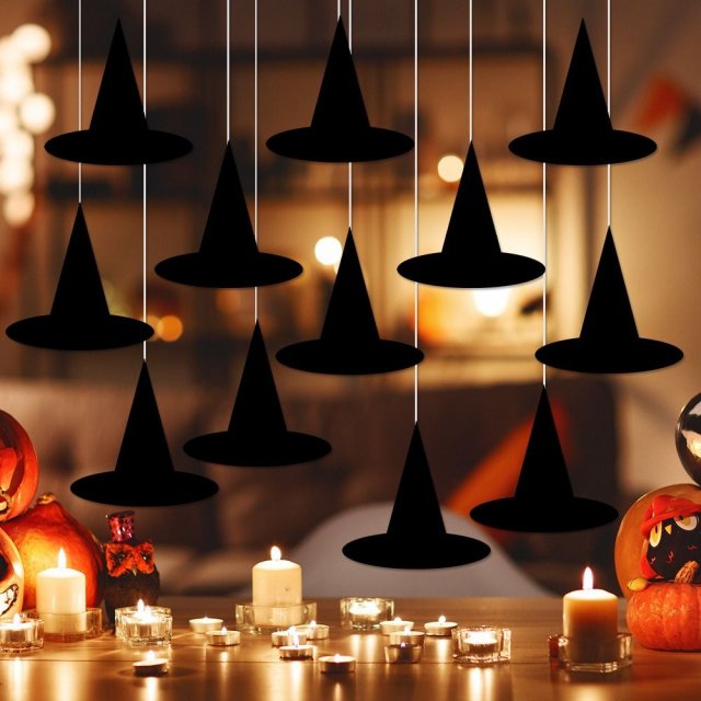 12pcs DIY Halloween Hanging Witch Hat Decorations
