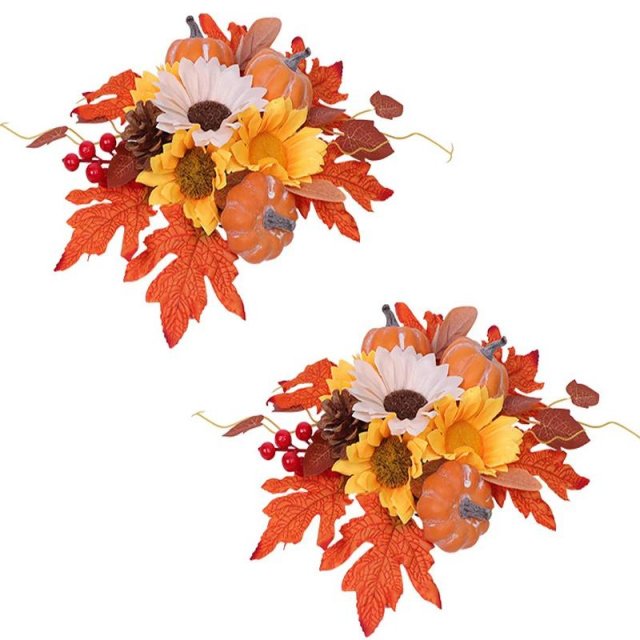 2Pcs Halloween Candle Rings with Sunflower, Pumpkin and Autumn Maple Leaves