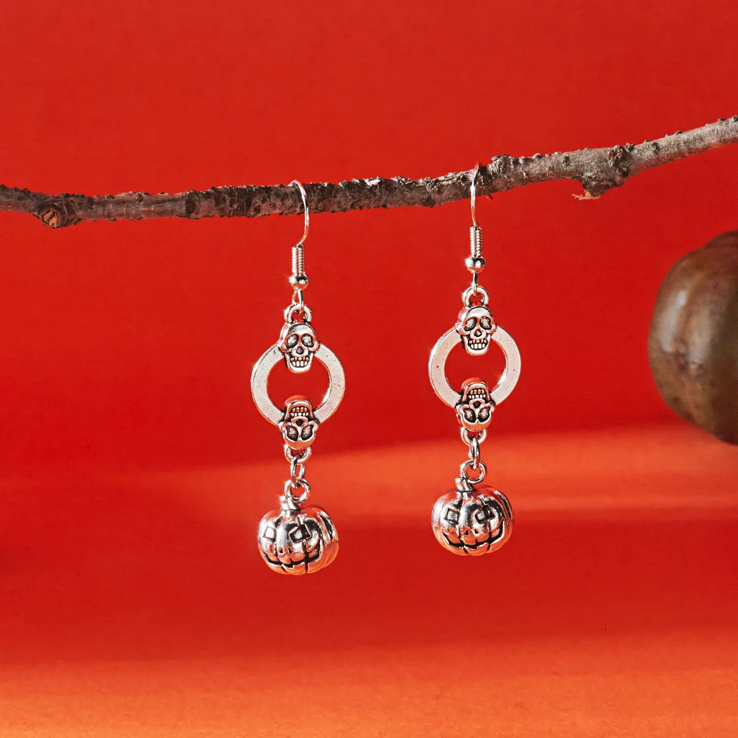 Gothic Halloween Skull & Spider Web Dangle Earrings – Silver Skeleton Jewelry - Image 4