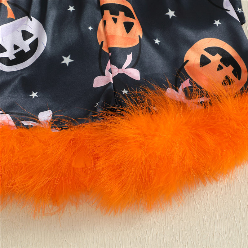 Adorable Pumpkin Print Baby Girl Halloween Pajamas Set - Image 6