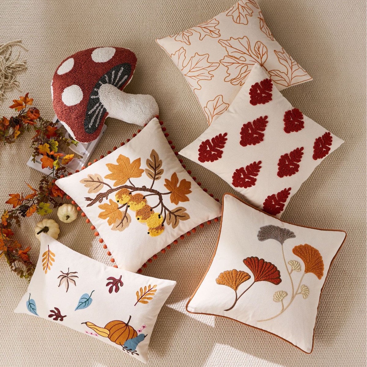 Autumn Maple Leaf Embroidered Pillowcase Cushion Cover 18x18 Inch - Image 4