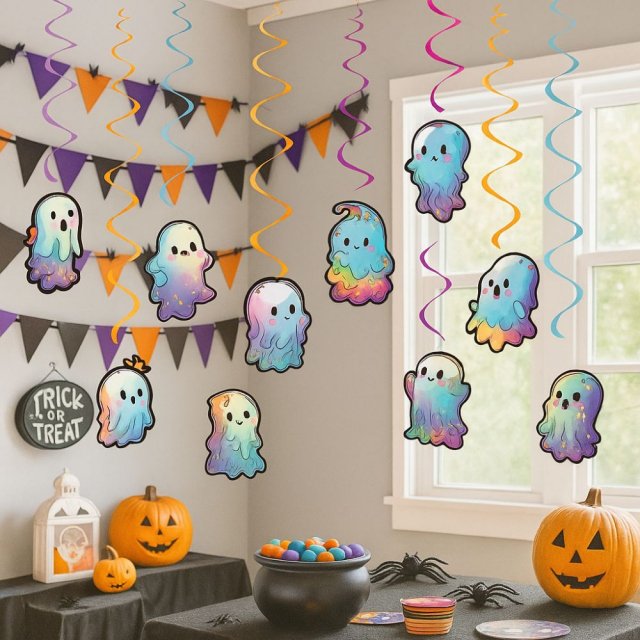 Colorful Ghost Banner for Halloween Party Decor
