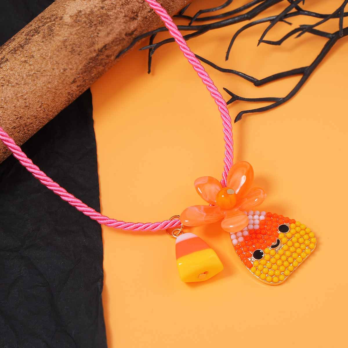 Halloween Pumpkin Pendant Rope Necklace - Image 4