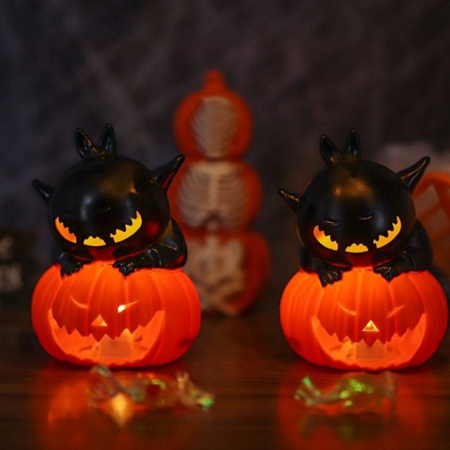 Halloween Black Cat Pumpkin LED Lamp Candle Holder Indoor Outdoor Decor