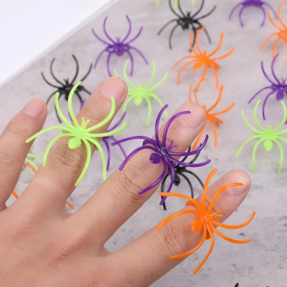 Halloween Spider Rings for Kids - 50Pcs Party Favors, Trick or Treat Accessories