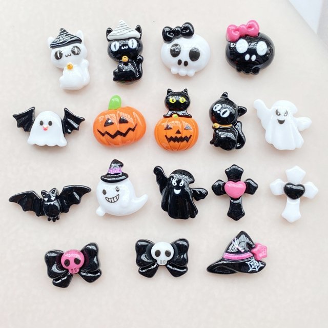 20Pcs Halloween Cat, Pumpkin & Bat 3D Nail Art Charms