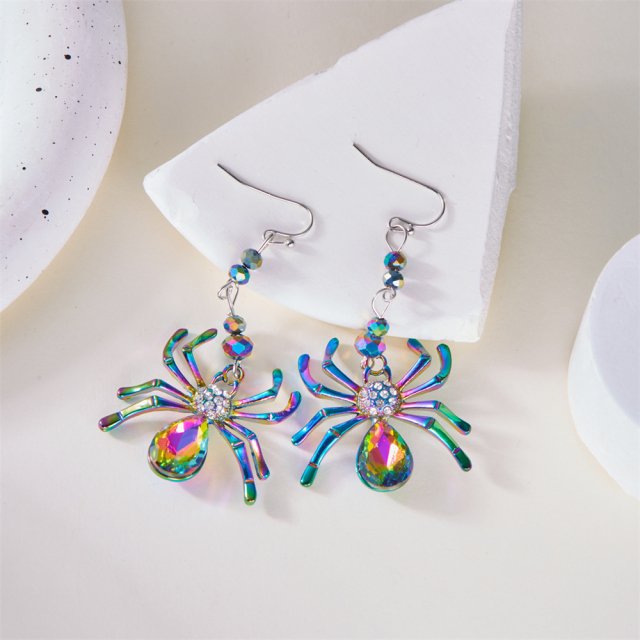 Gothic Colorful Spider Stud Earrings – Retro Punk Halloween Jewelry