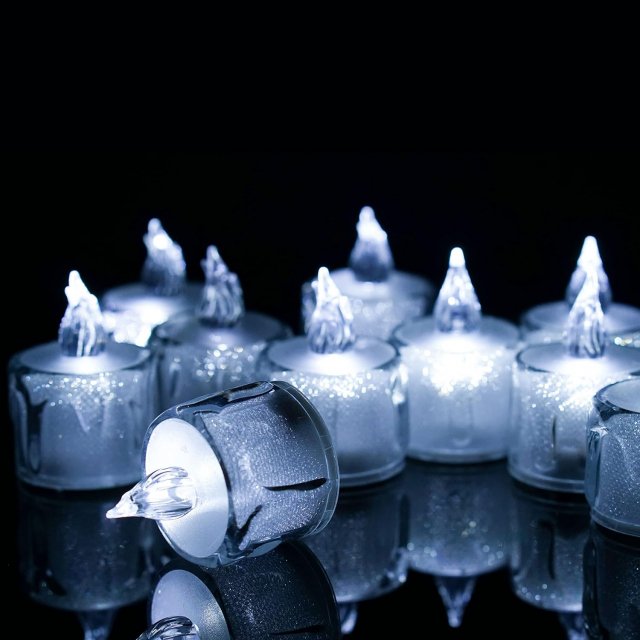 Flameless LED Tea Light Candles – Safe, Warm White LED Wishing Lights