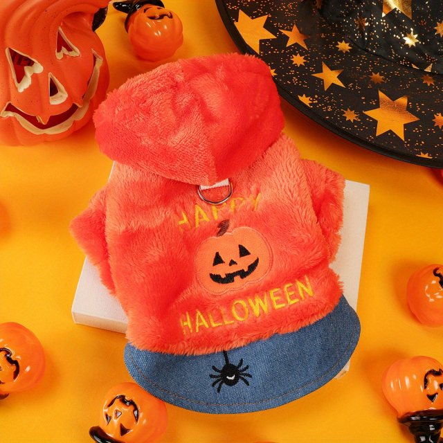 Halloween Pumpkin Pet Costume Jacket for Dogs and Cats – Fleece Warm Outfit