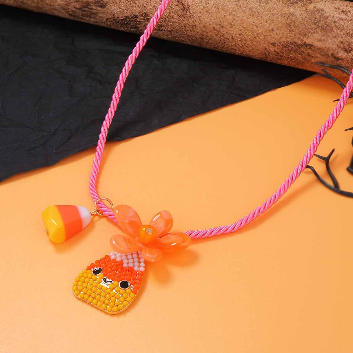 Halloween Pumpkin Pendant Rope Necklace - Image 3