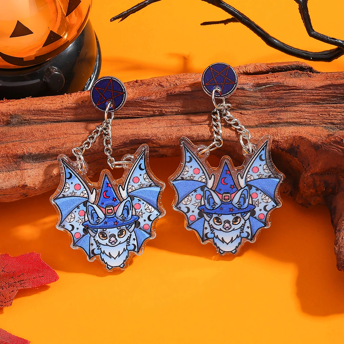 Colorful Halloween Bat Drop Earrings for Women – Fun Acrylic Holiday Jewelry - Image 2