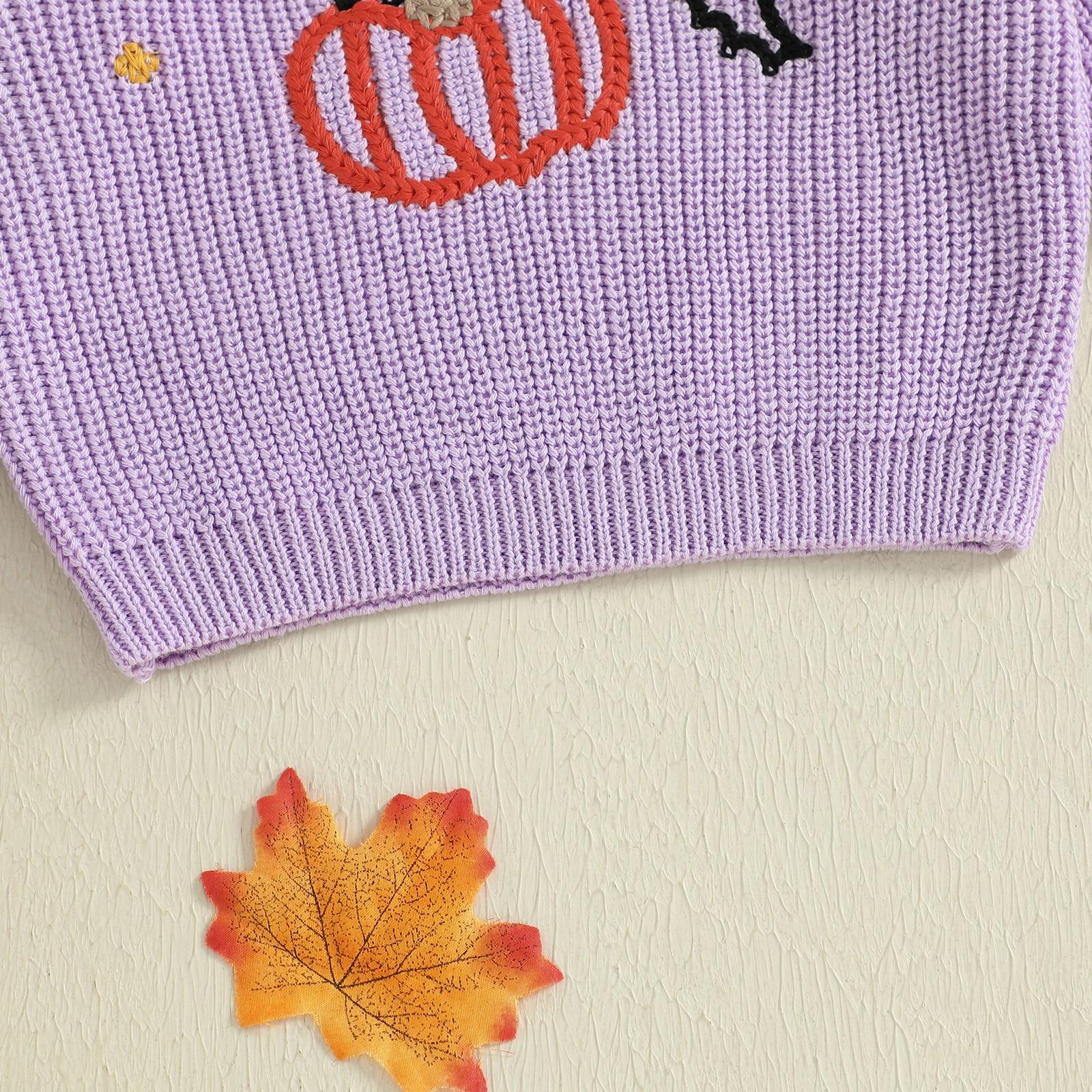 Girls Pumpkin Sweater Long Sleeve Crew Neck Warm Winter Halloween Outfit - Image 7