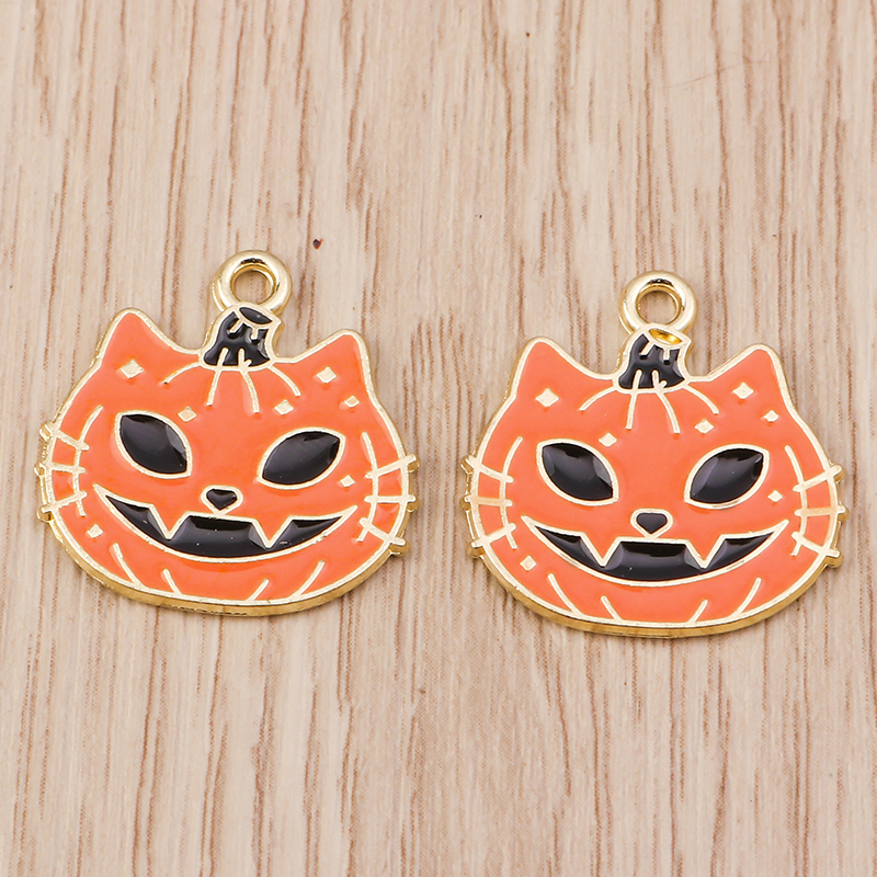 10-Piece Cartoon Enamel Pumpkin Cat Charms - Perfect for DIY Jewelry - Image 4
