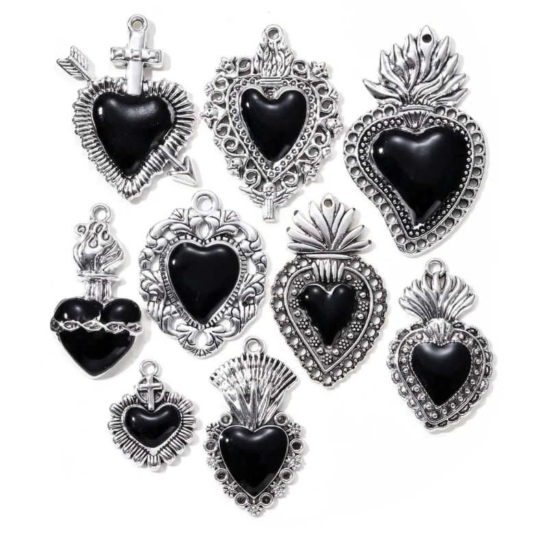 Gothic Enamel Heart Charms - 5pcs Set for DIY Jewelry Making - Image 6
