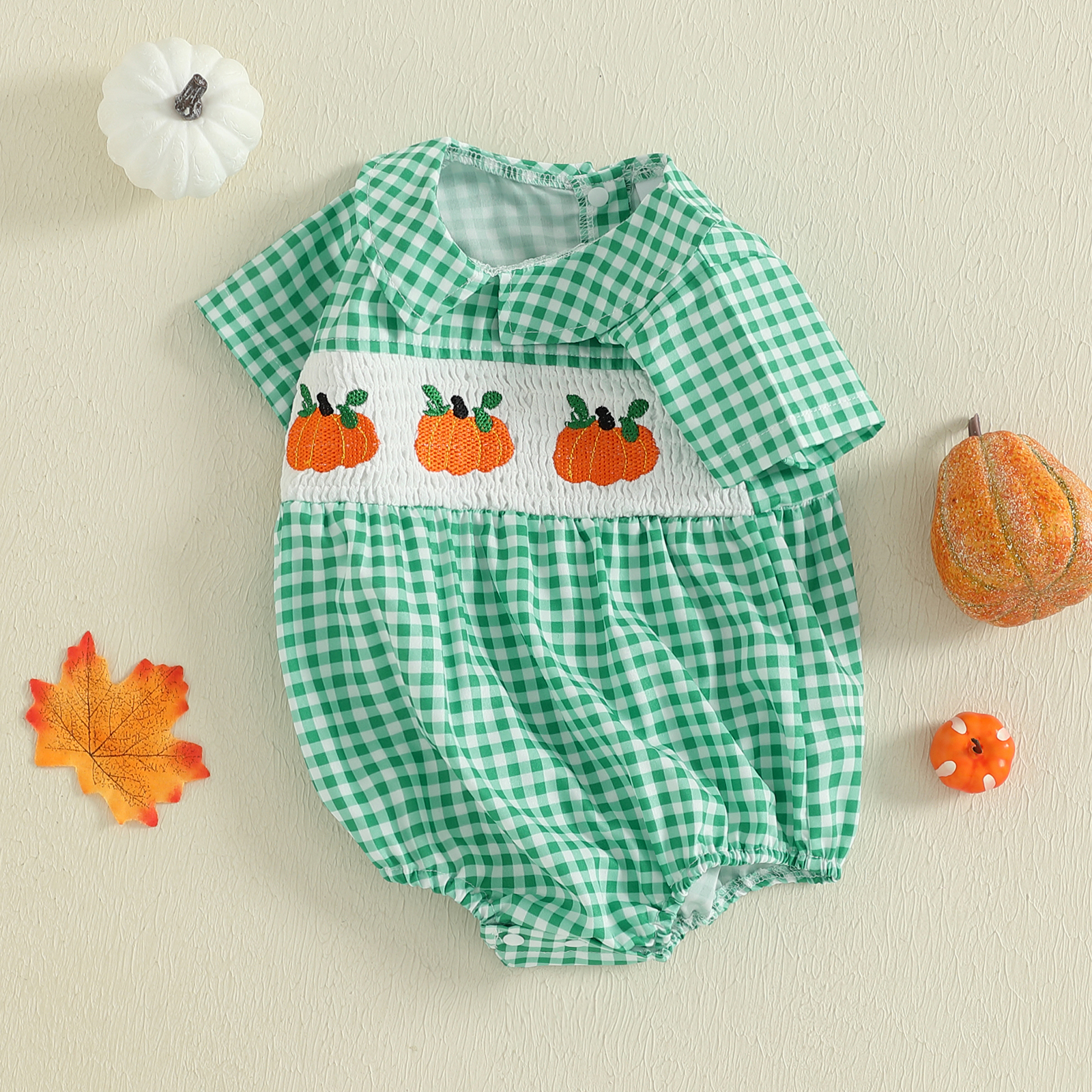 Adorable Pumpkin Embroidery Romper for Baby Girls - Perfect for Halloween - Image 3