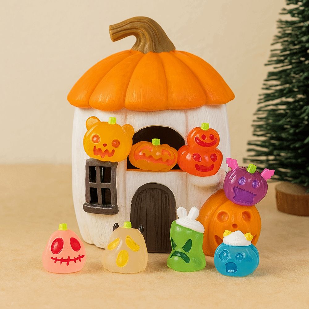 8PCS Glow-in-the-Dark Halloween Mini Figurines – Resin Pumpkin & Ghost Micro Statues - Image 4