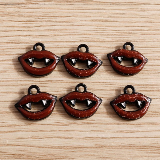 10-Piece Cute Enamel Halloween Vampire Teeth Charms for Jewelry Making