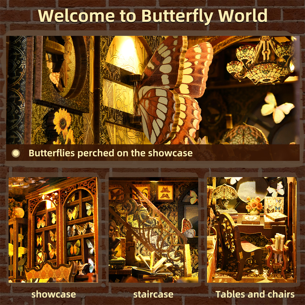 3D Butterfly Book Nook Kit - DIY Wooden Dollhouse Model - Image 4