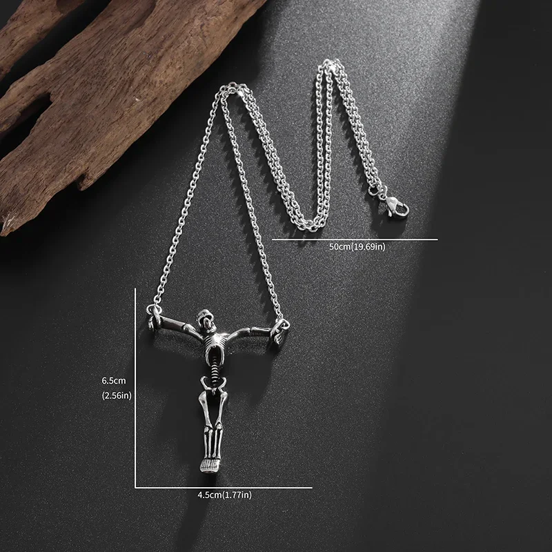 Gothic Crucifixion Skull Pendant – Vintage Demon Necklace for Men - Image 3