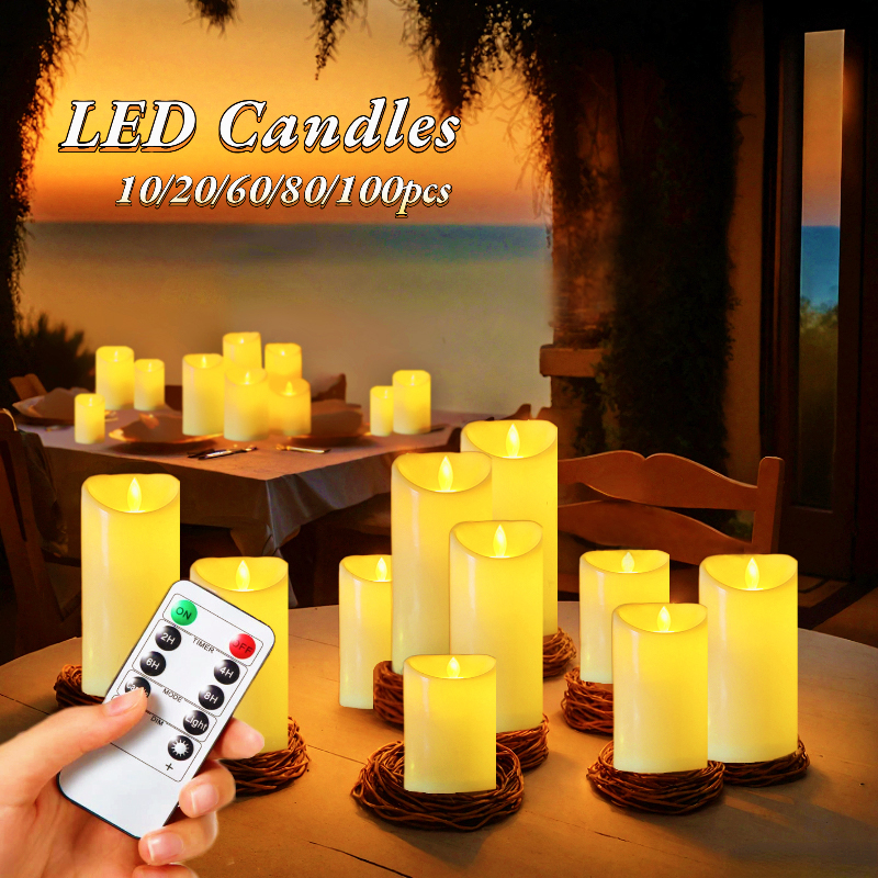 Flameless LED Pillar Candles with Remote Control & Timer - Image 2