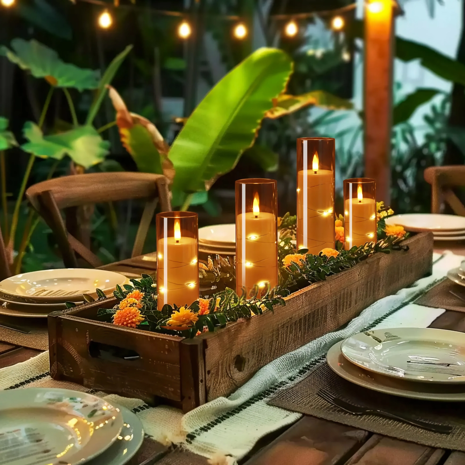 5Pc Flameless LED Candles with Star String & Remote Control – Flickering Tealight Set with Timer - Image 2