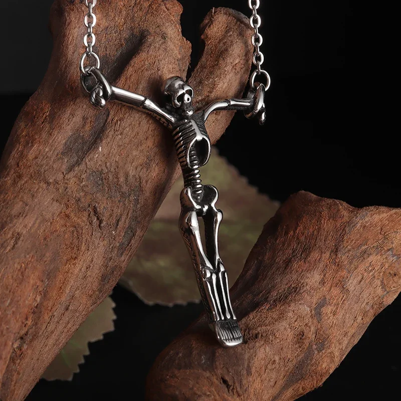 Gothic Crucifixion Skull Pendant – Vintage Demon Necklace for Men - Image 2