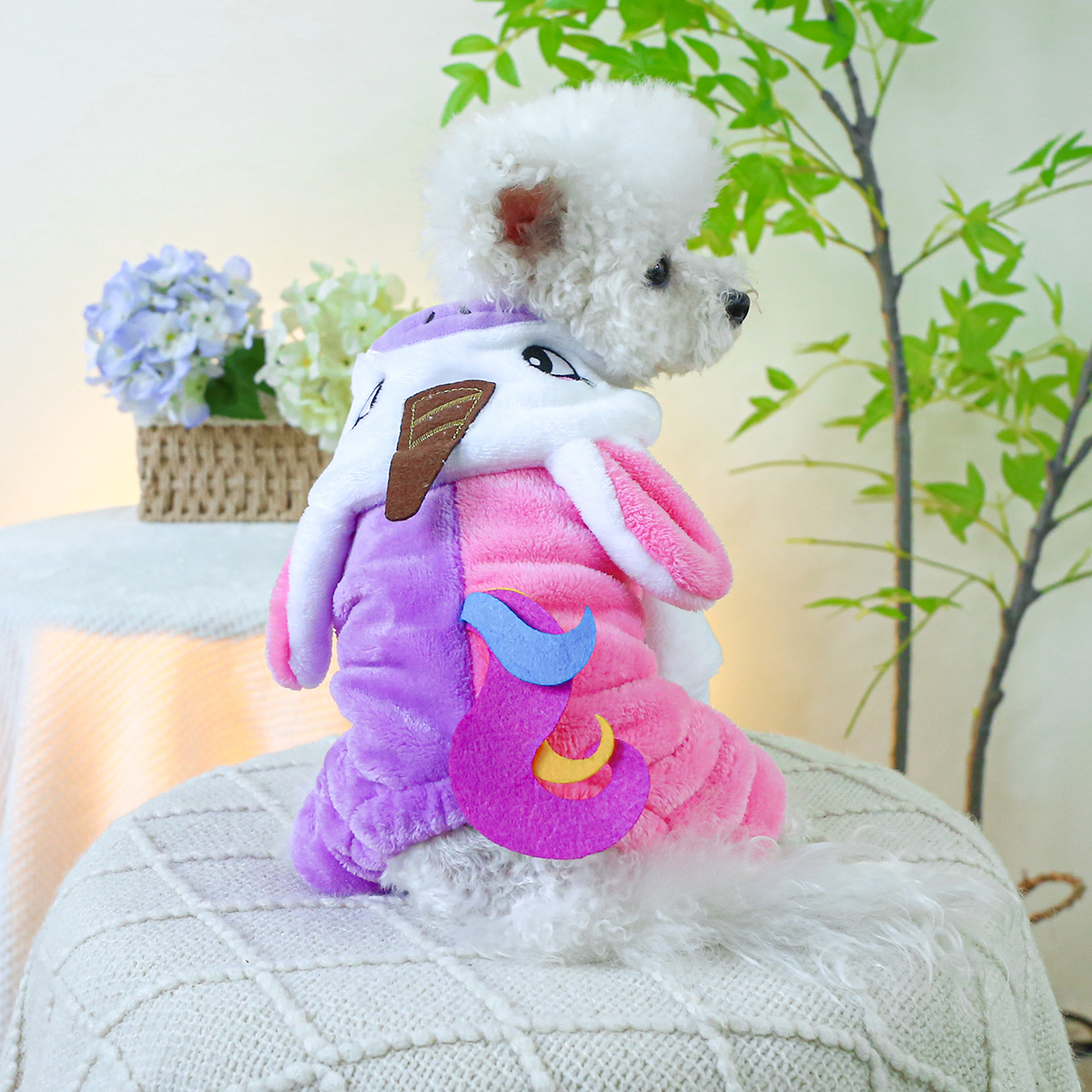 Rainbow Unicorn Dog Hoodie Winter Warm Fleece Four-Legged Pet Outfit - Image 4
