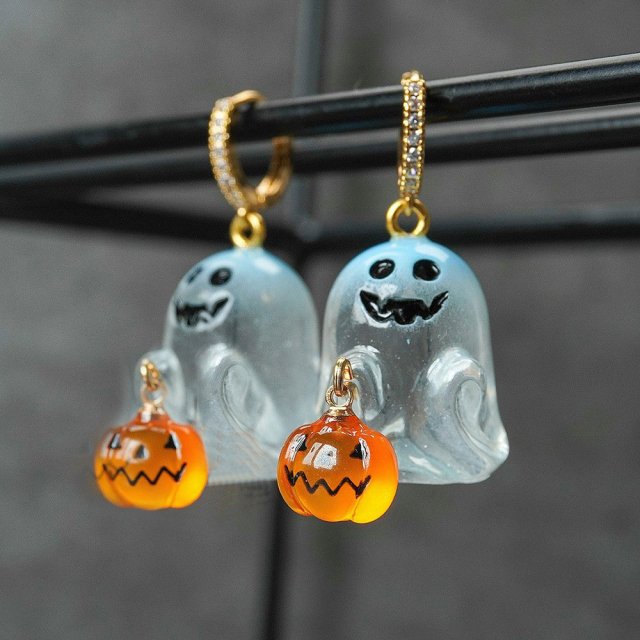 Halloween Ghost & Pumpkin Drop Earrings – Cute Punk Stainless Steel Jewelry