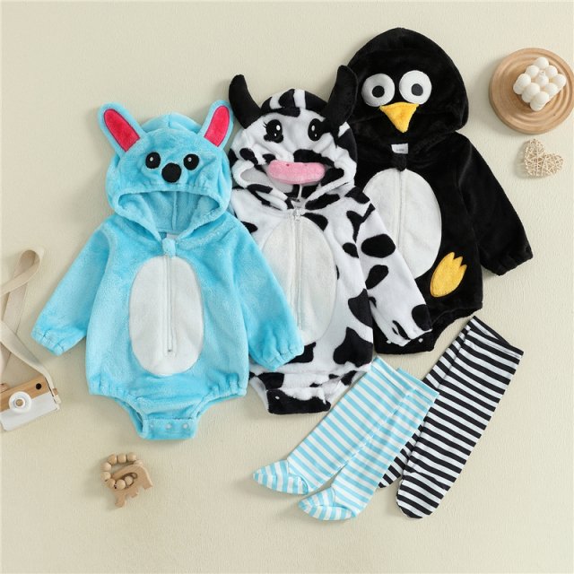 Baby Halloween Romper Costume with Hood & Stockings 2-Piece Set