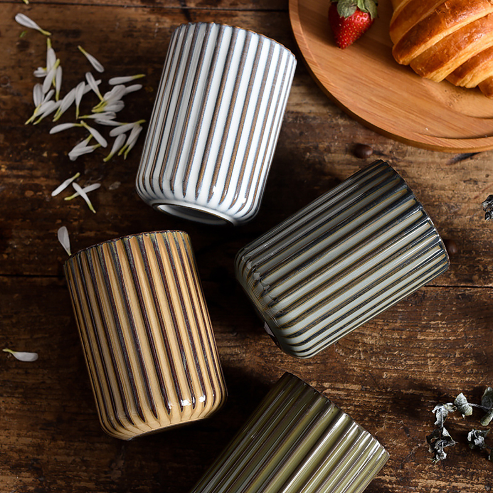 Vertical Striped Ceramic Coffee Mug, 300ml – Exquisite Teacup - Image 3