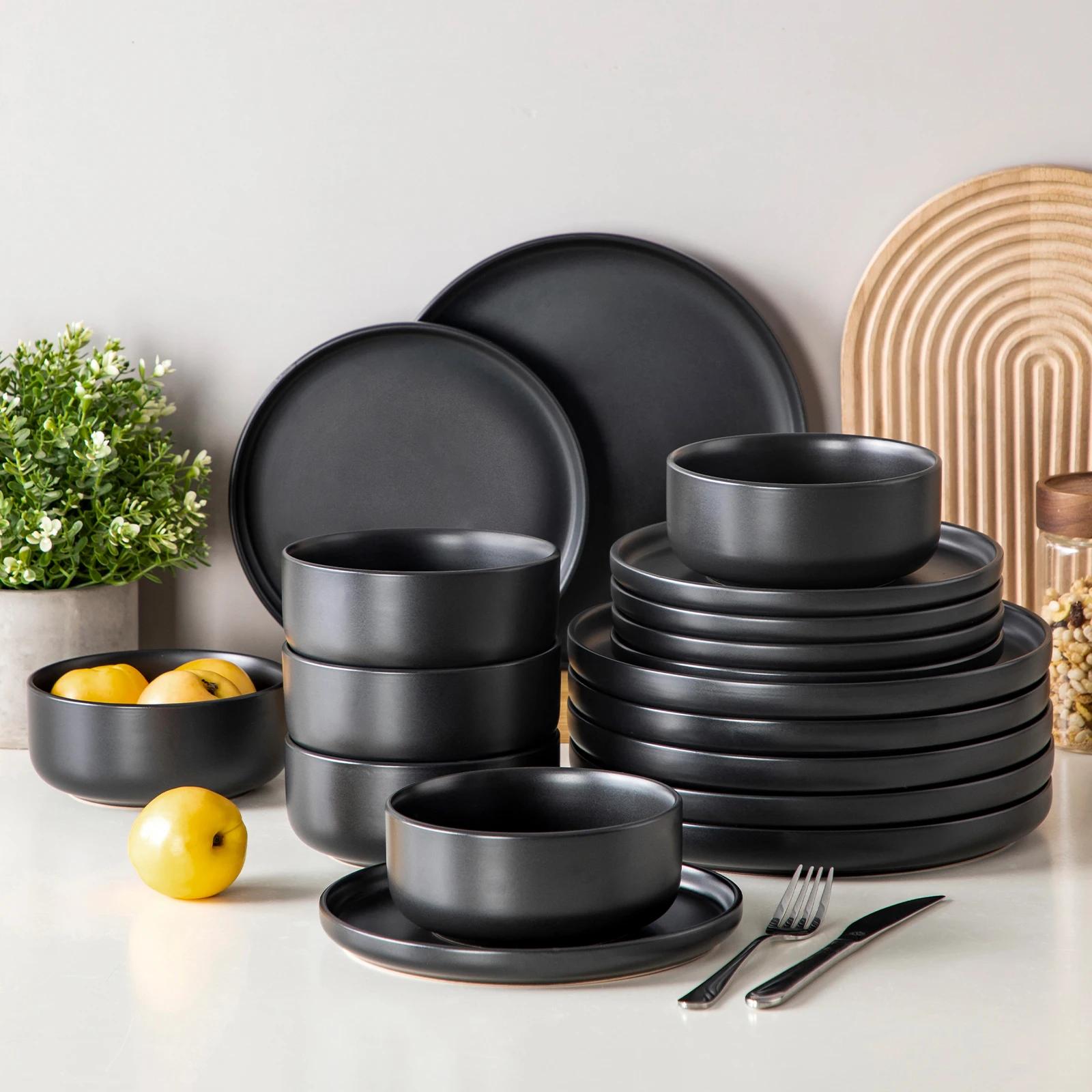 16-Piece Black Ceramic Dinnerware Set