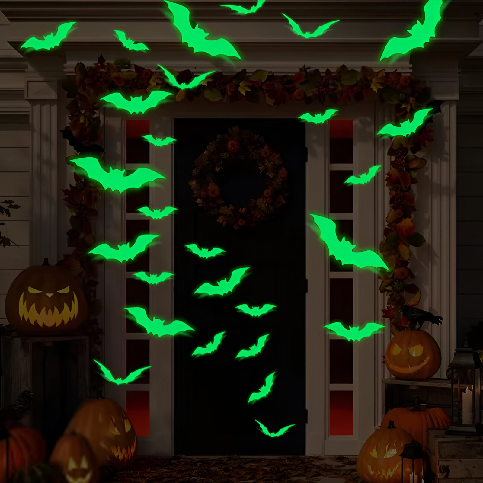 16pcs Glow-in-the-Dark Halloween Bat Wall Stickers - Spooky Party Décor - Image 2
