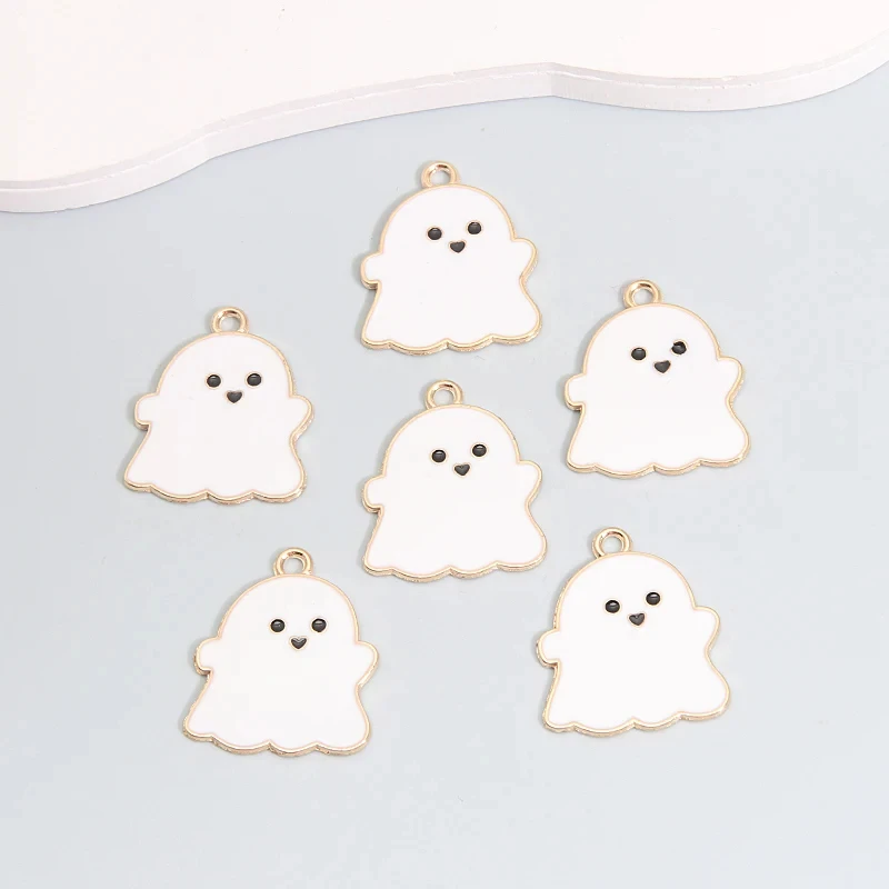 Cute Halloween Ghost Charms – 10pcs Black & White DIY Pendants